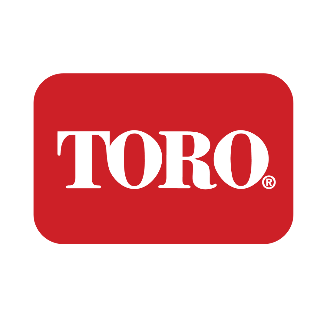 Image of white Toro Logo on a red background. Gerry Croffey Garden Machinery. gerrycroffey.ie